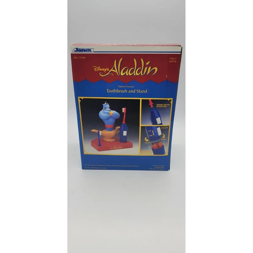 Vintage Disney's Aladdin Toothbrush and Stand 1993 Janex 77200‎ CIB Complete